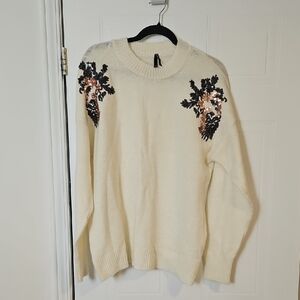 Cream White Warm Sweater Womens XL De Facio Sequin Detail NWT